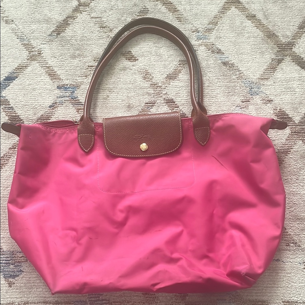 Longchamp Pink and Brown Tote Bag Signature Style